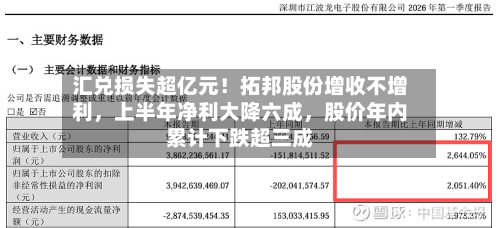 汇兑损失超亿元!拓邦股份增收不增利,上半年净利大降六成,股价年内累计下跌超三成-第2张图片