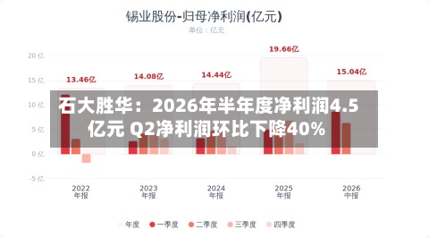石大胜华:2026年半年度净利润4.5亿元 Q2净利润环比下降40%
