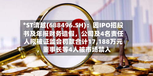 *ST清越(688496.SH)：因IPO招股书及年报财务造假	，公司及4名责任人拟被证监会罚款合计17,188万元，董事长等4人被市场禁入-第2张图片